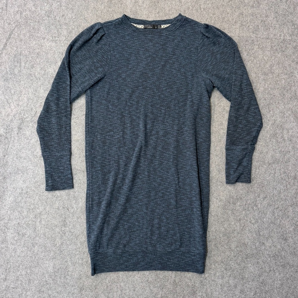 PrAna Blue Zada Organic Cotton Puff Sleeve Sweater Dress Women's Size Small